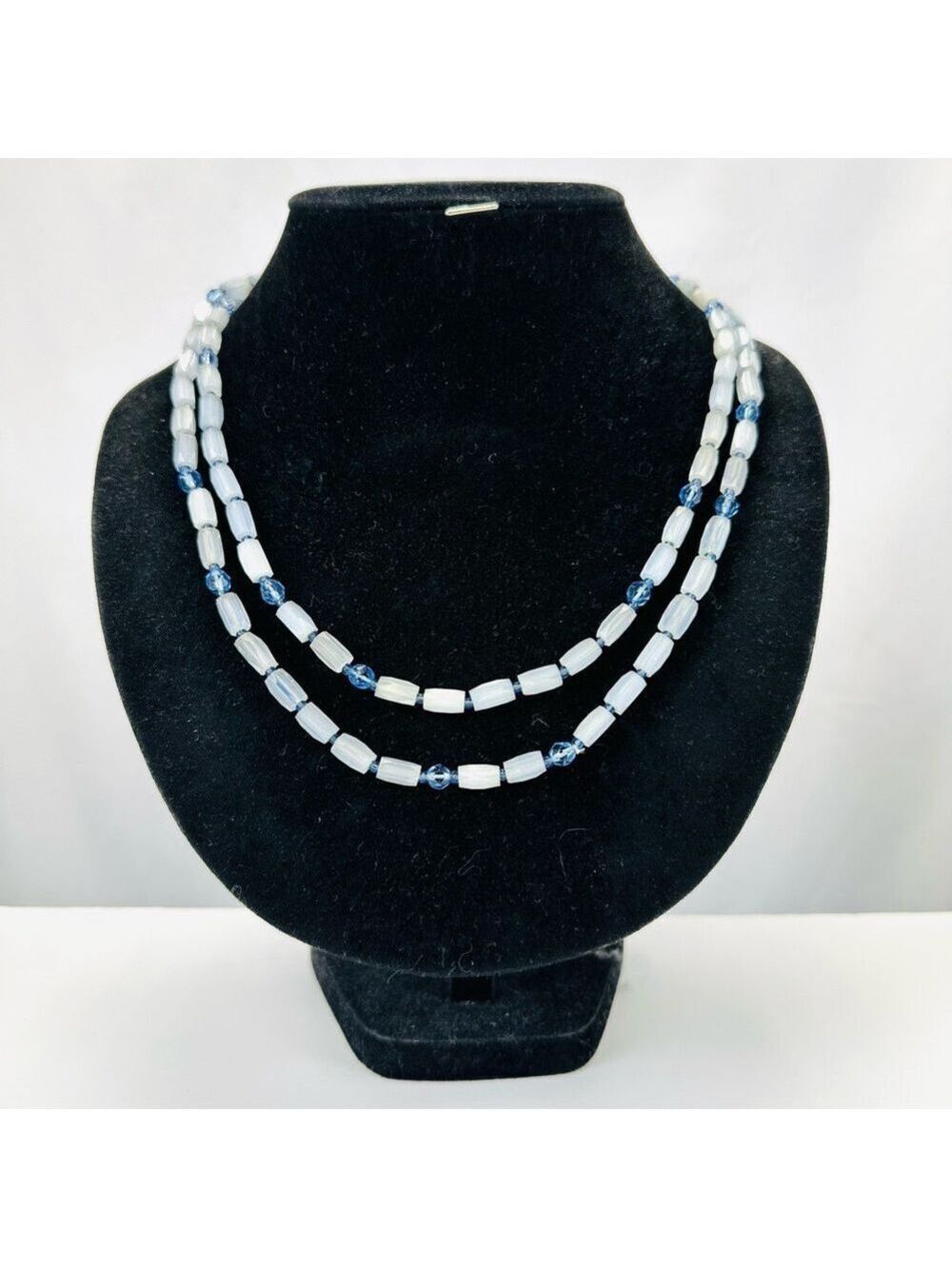 Vintage Czech satin beads 46” length blue